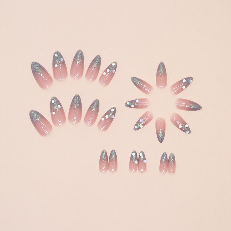 Wearing nail removable piece Nail piece Glitter powder Nail patch Medium length Almond nail 24 pieces