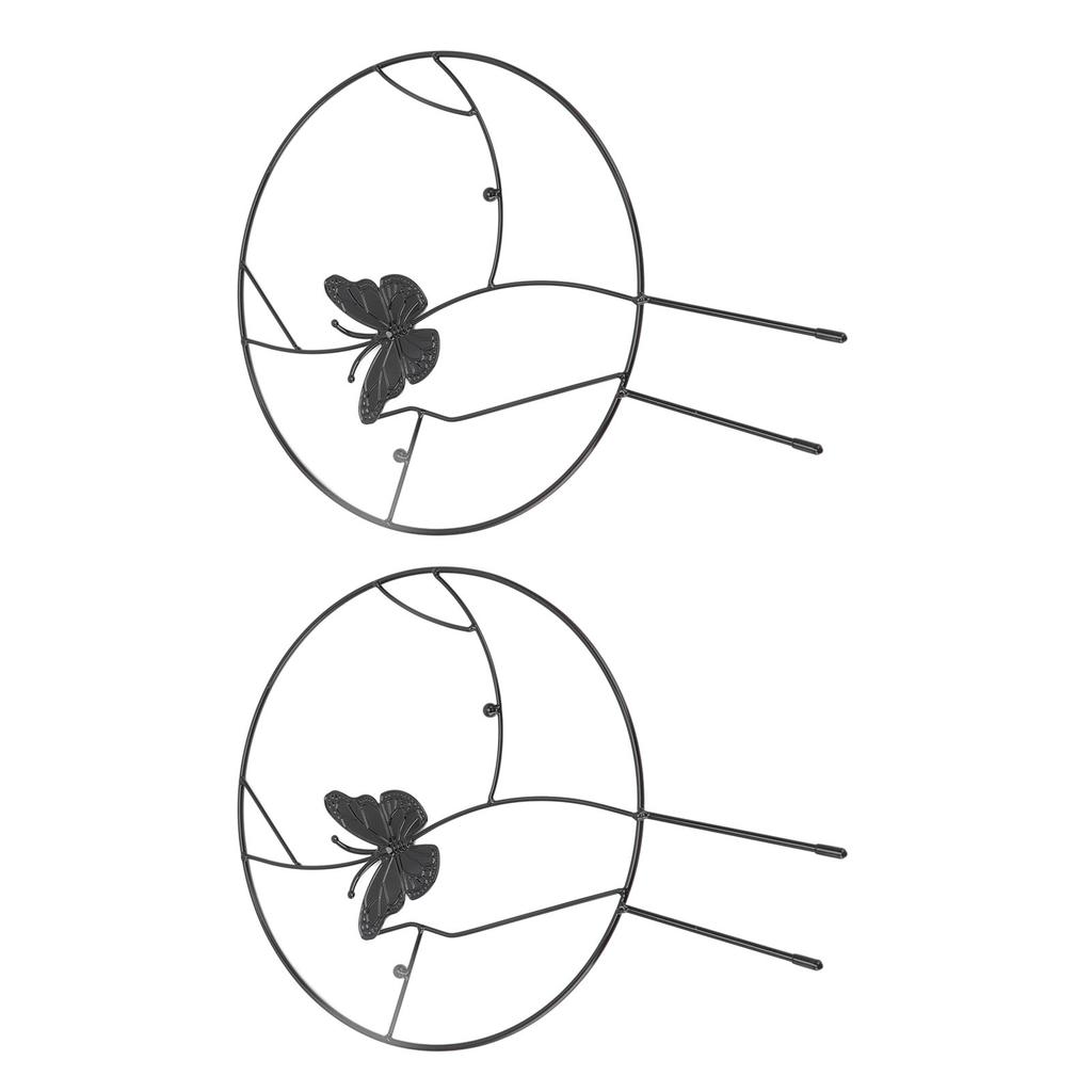 2 Stück Blumenpflanzen-Stützständer Eisen-Klettergerüst für Hausgarten Rundes Ringdesign Schwarz