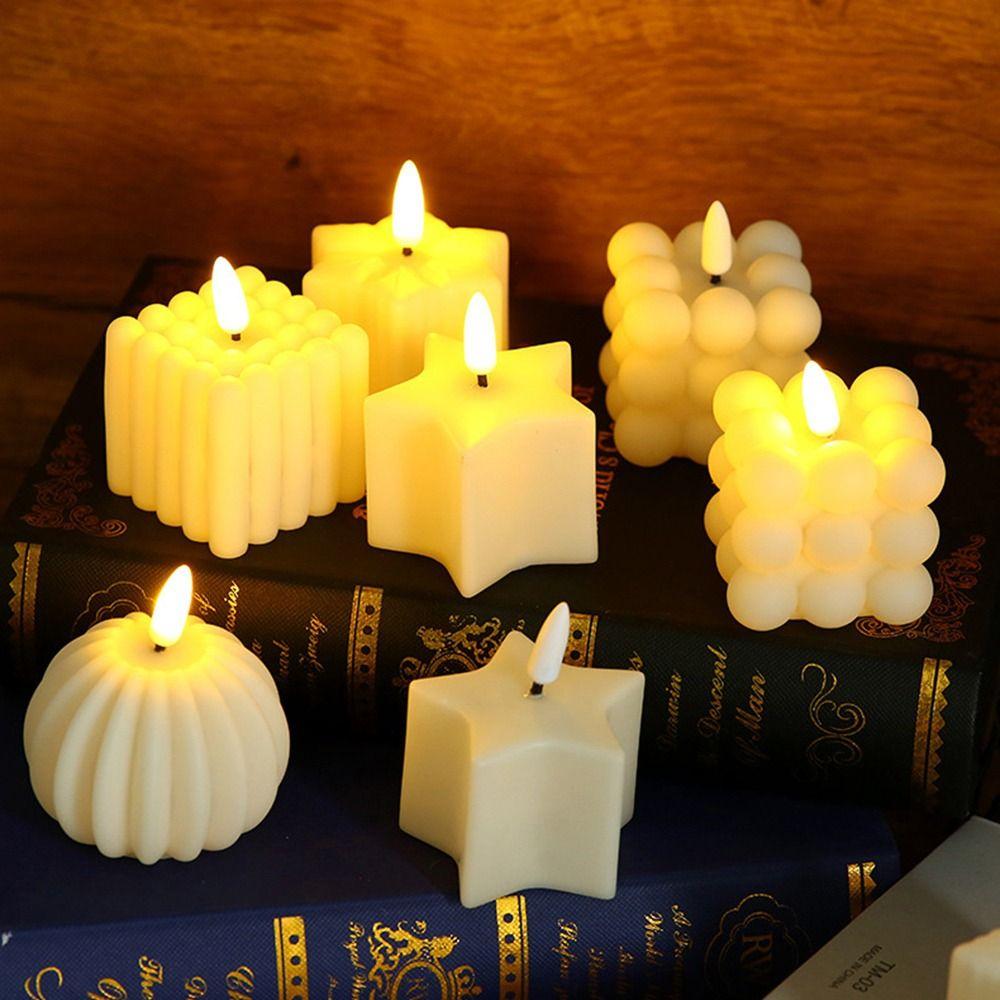 Creative White LED Candle Plastic Desktop Ornament Electronic Candle Warm Light Photo Props Atmosphere Candle Light Cafe