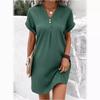 Summer Women's V-neck Button Short Sleeved Loose Monochrome Pullover Casual Mini Dress