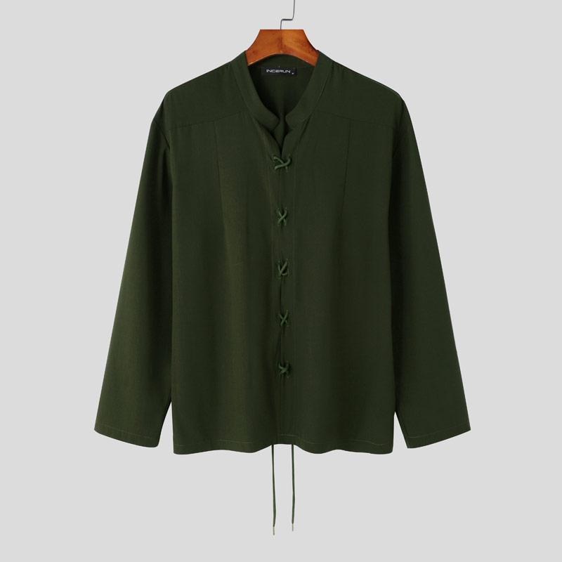 

INCERUN Мужские винтажные этнические рубашки с длинным рукавом на шнуровке повседневные бандажные топы S