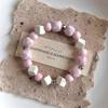 Boho Keramik Perlen Armband für Damen Zartrosa Rund mit Marmor Quadratischen Perlen, Elastisches Dehnbares Design für den Alltag & Geschenk