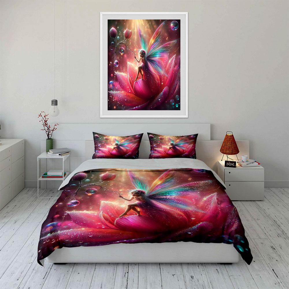 "Fantasy Flower Fairy Art Set" Bedding Set with 1 Duvet Cover 2 Pillowcases Single Double King Queen, Gift