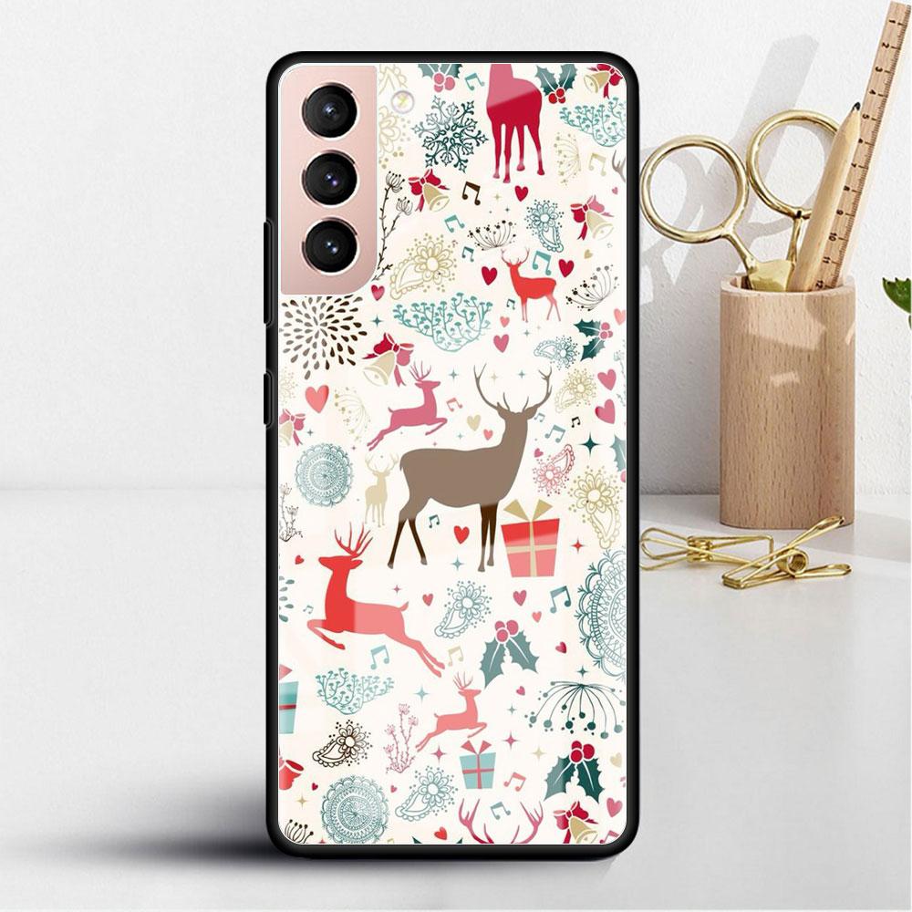 Weihnachts-Cartoon-Glashülle für Samsung Galaxy S22 S20 FE S21 Plus Telefonabdeckung S10 5G S9 Note 20 Ultra 10 Lite Shell