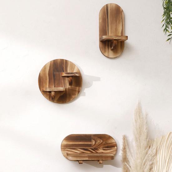 Wood Wall Shelf with Treatment Moisture-Proof Wooden Shelves Rounded Oval Design Organizer