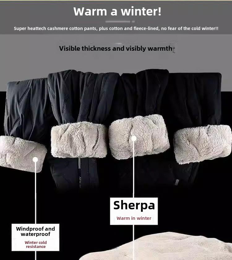Pánské zimní voděodolné zateplené tepláky z jehněčí kůže - Hřejivé plyšové, odolné proti chladu, ležérní bavlněné kalhoty, módní velká velikost.