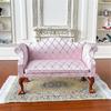 Miniature Pink Quilted Armchair Wooden Doll Furniture 1/12 Scale For Living Room Scene Accessories