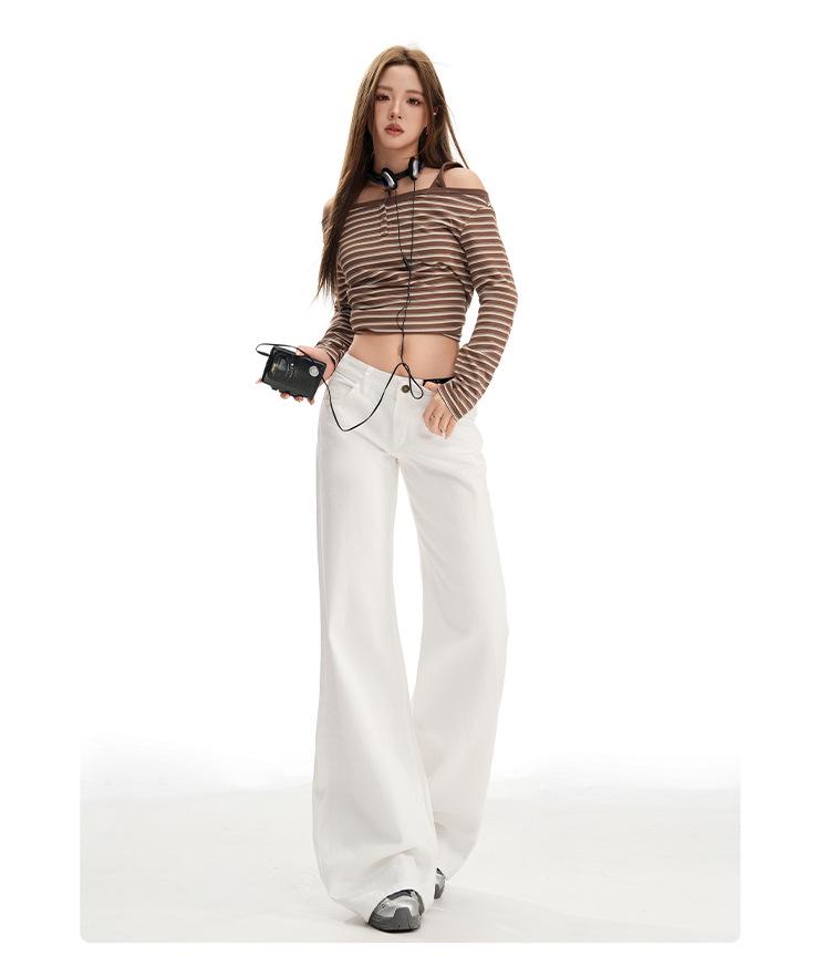 Women's Khaki Micro-Flared Casual Pants - Loose Fit, Autumn Retro Slimming Jeans