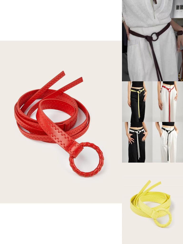 Fashion Solid Color Round Buckle Decoration Women Casual Belt For Daily Wear