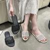 Plus Size 2025 Summer Open Toe Women's Slippers Hot Sale Round Toe Hollow Weave Flat with Sandals Daily Beach Slippers