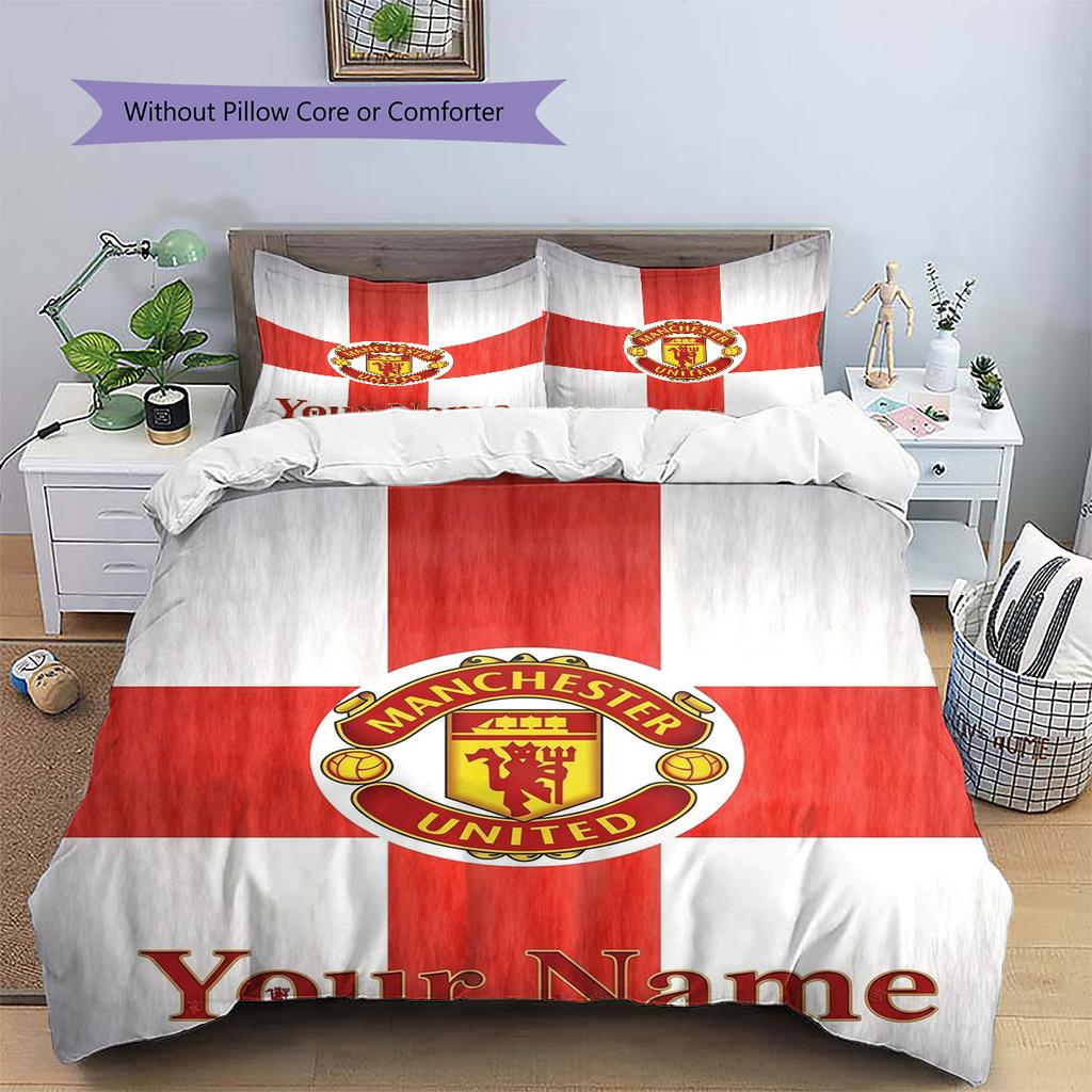 Manchester United F Custom Name Pattern Bedding,Quilt Set Quilt Cover Pillowcase Home Birthday Gift(1 * Duvet Cover + 2 * Pillowcase, Without Core)