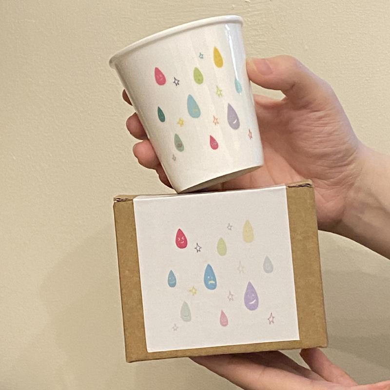 

Cartoon Colored Stars, Small Raindrops, Hand-Held Cup, Simple White Ceramic Water Cup, Coffee Cup, Couple Gift. 220ml