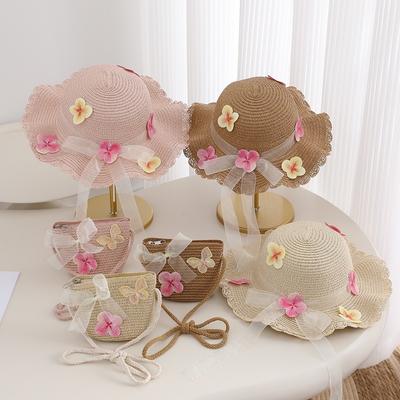 Butterfly Summer Children Beach Hats Lace Holiday Travel Beach Bags New Wide Brim Straw Hat