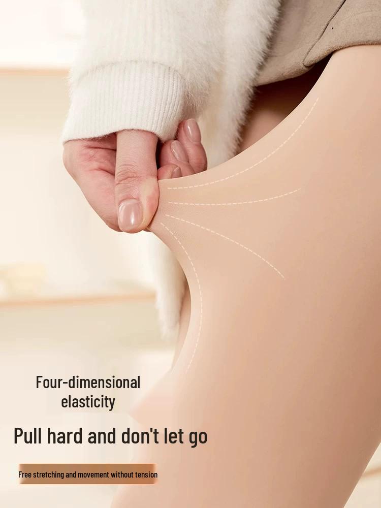 Women's Nude Color Velvet-Lined Leg Warmers, Thick and Cozy, Perfect Base Layer for Spring and Autumn, Suitable for Shorter Lengths.