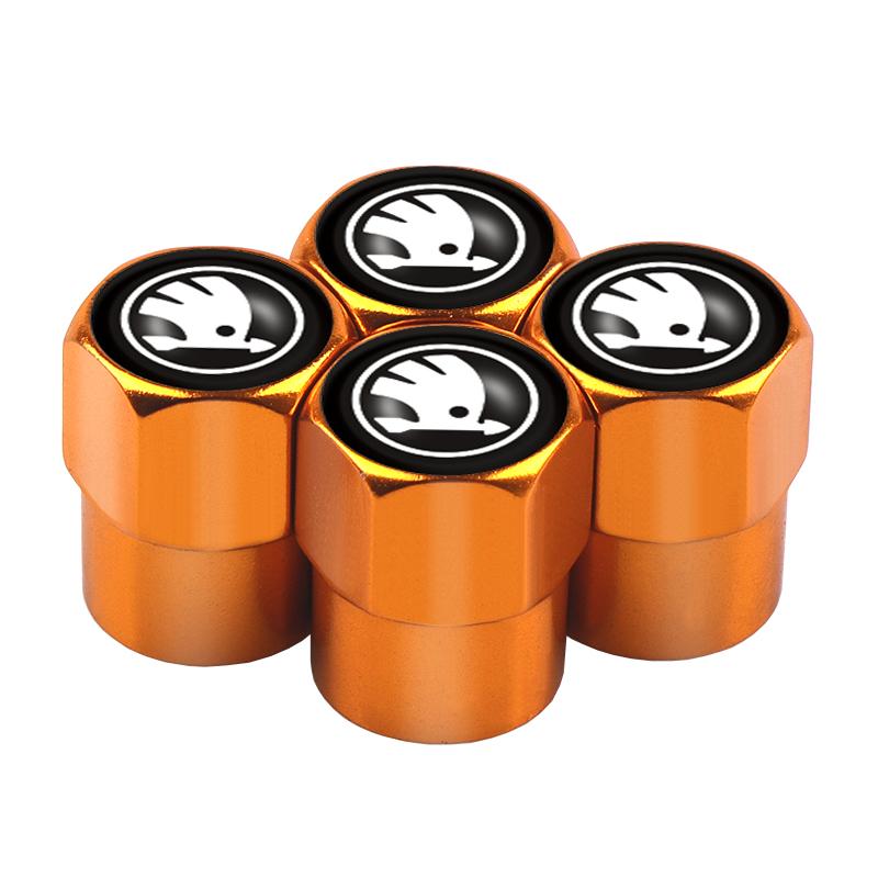 ABCDGD1 4PCS Car Styling Aluminum Emblem Wheel Tire Valve Stem Air Caps For Skoda S Octavia Fabia Rapid Yeti Superb Octavia A5 VRS VII