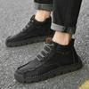Hiking Shoes for Men Autumn Winter Ankle Snow Boots Optional Plush High-tops Men Shoes Hand Stitched Leather Shoes