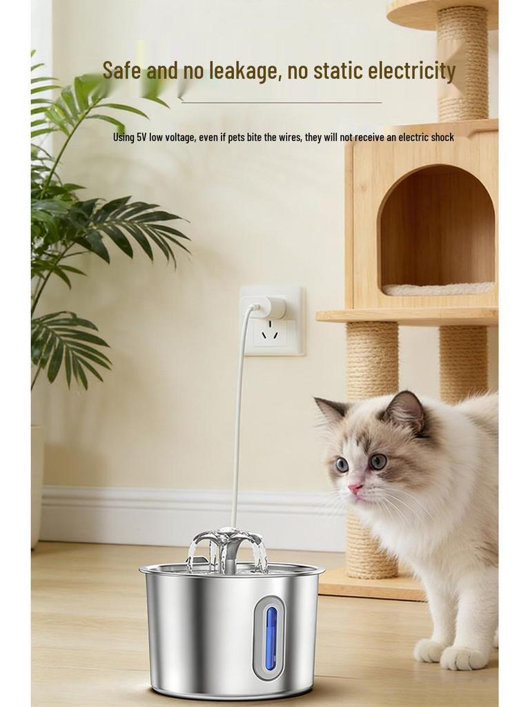 TEMU Smart Stainless Steel Pet Water Fountain - Silent Automatic Cat Water Dispenser