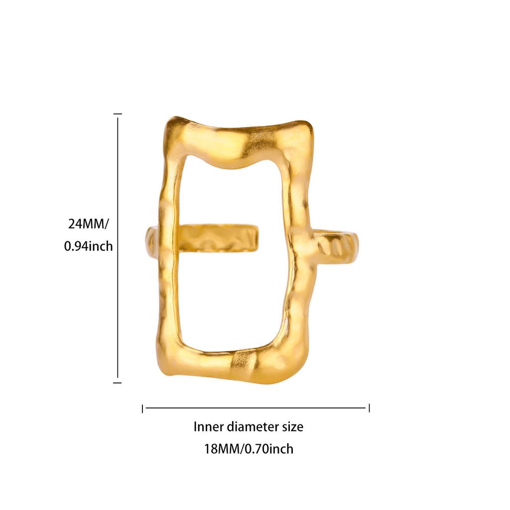 Popular New Irregular Geometric Hollow Stainless Steel Gold-plated Personalized Opening Women's Ring
