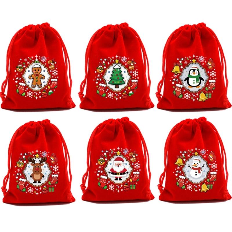 

6 штук Бархатные праздничные подарочные пакеты Большие 20x30см Прочные рождественские мешочки для конфет и печенья для украшения вечеринки и использования дома/в офисе