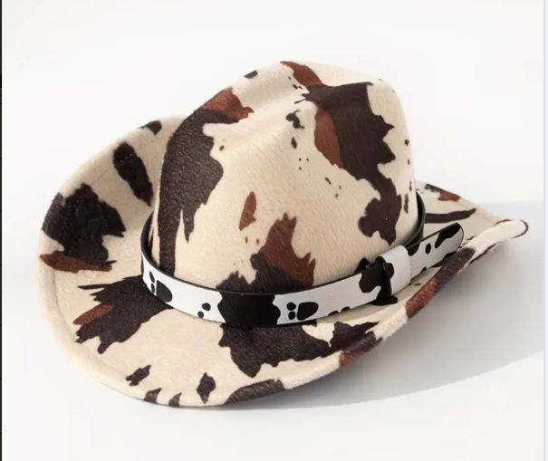 Western Suede Upturned Edge Western Cowboy Hat Men's and Women's Outdoor Travel Hat Rolled Brim Ethnic Style Top Hat Felt Hat