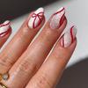 Christmas Inspired Press On Nail White Oval Design Red Accents 24pcs Professional Manicures