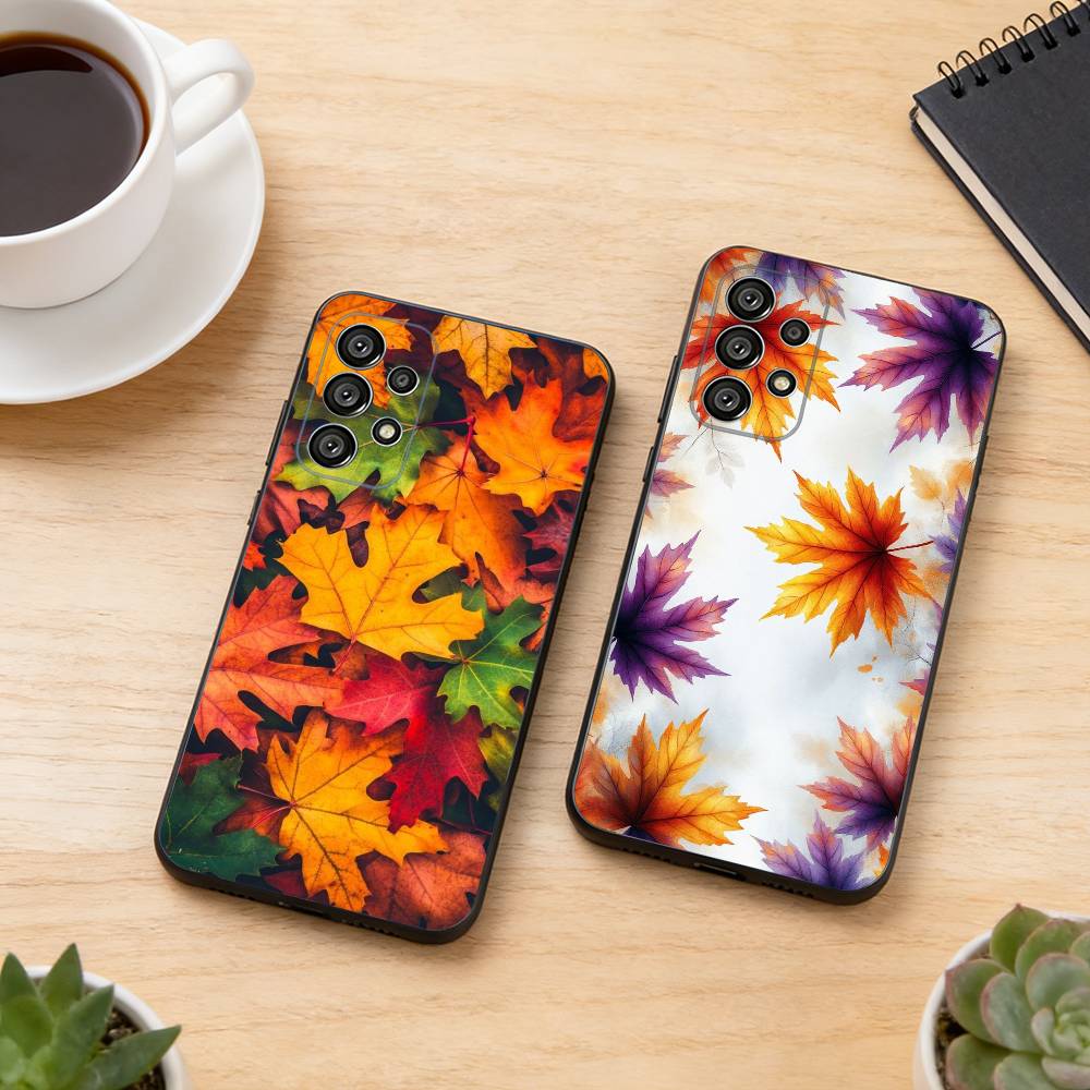 Colorful L-Leaves Phone Case For Samsung S25,S24,S21,S22,S23,S30,Ultra,S20,Plus,Fe,Lite,Note,10,Black Cover