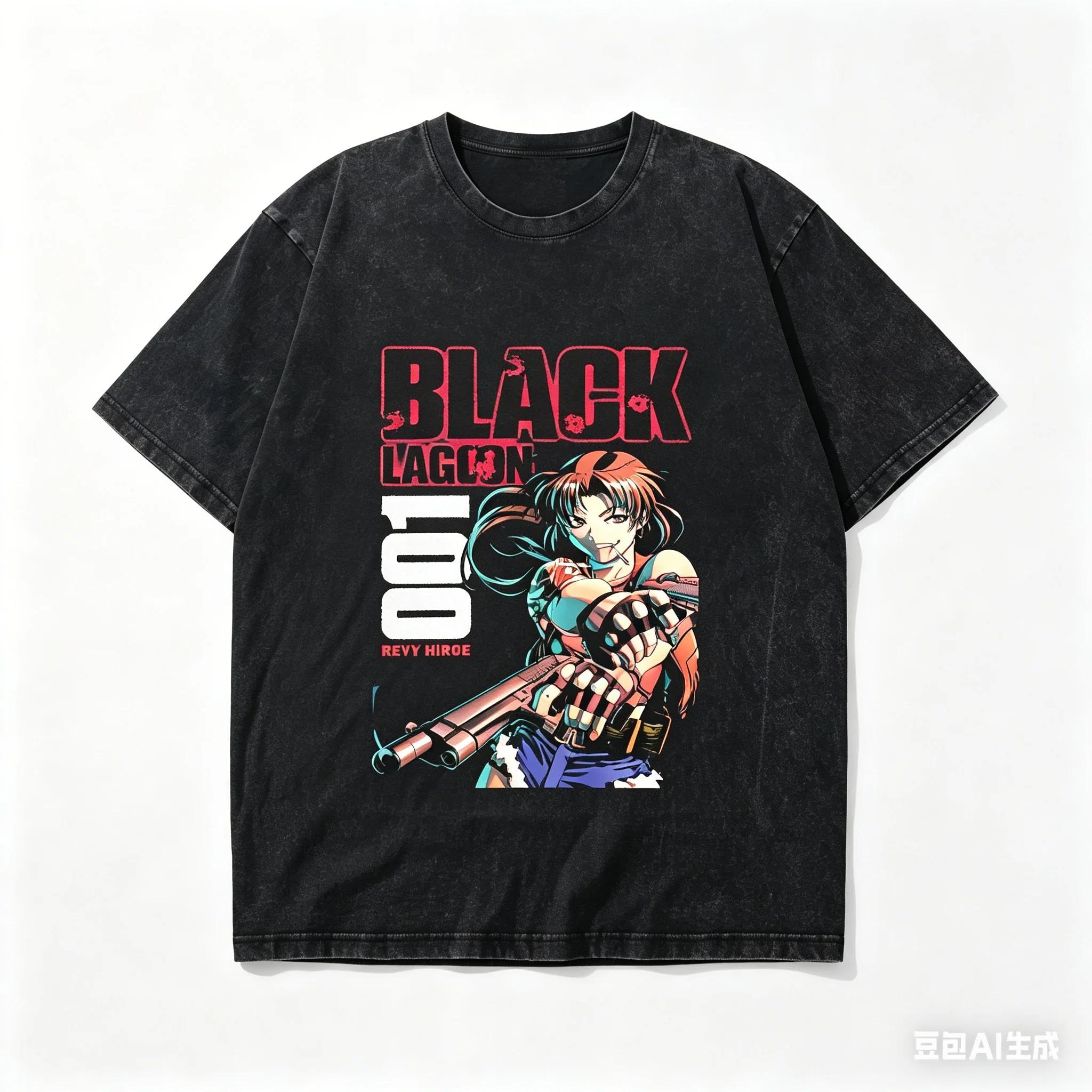 Black Lagoon Washed T shirt personality Clothes New Model Anime T-shirt Year round clothing Plus Size Unisex Streetwear soft tee L