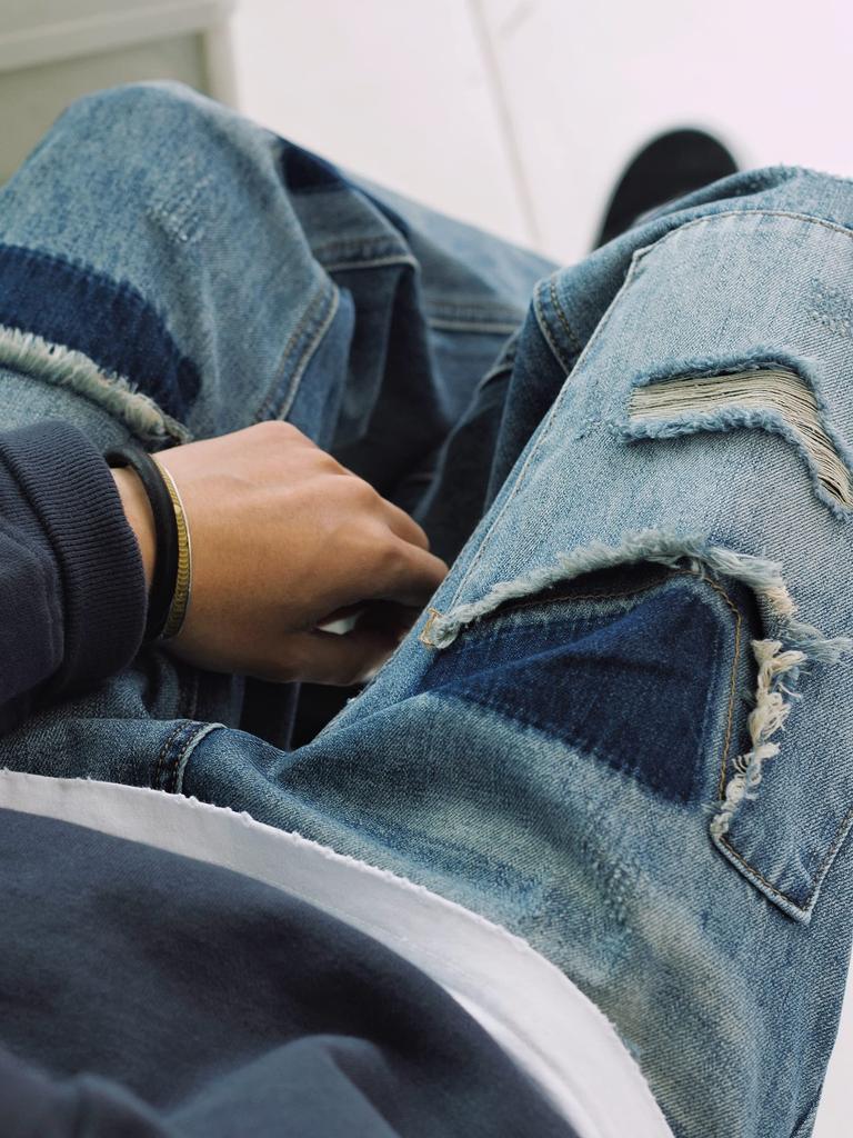 CHANGE WELL Men's Plus Size 2022AW Fashion American Vintage-Style Denim Pants, Straight Fit, Casual, Distressed Patch Jeans (BLUE, 28)