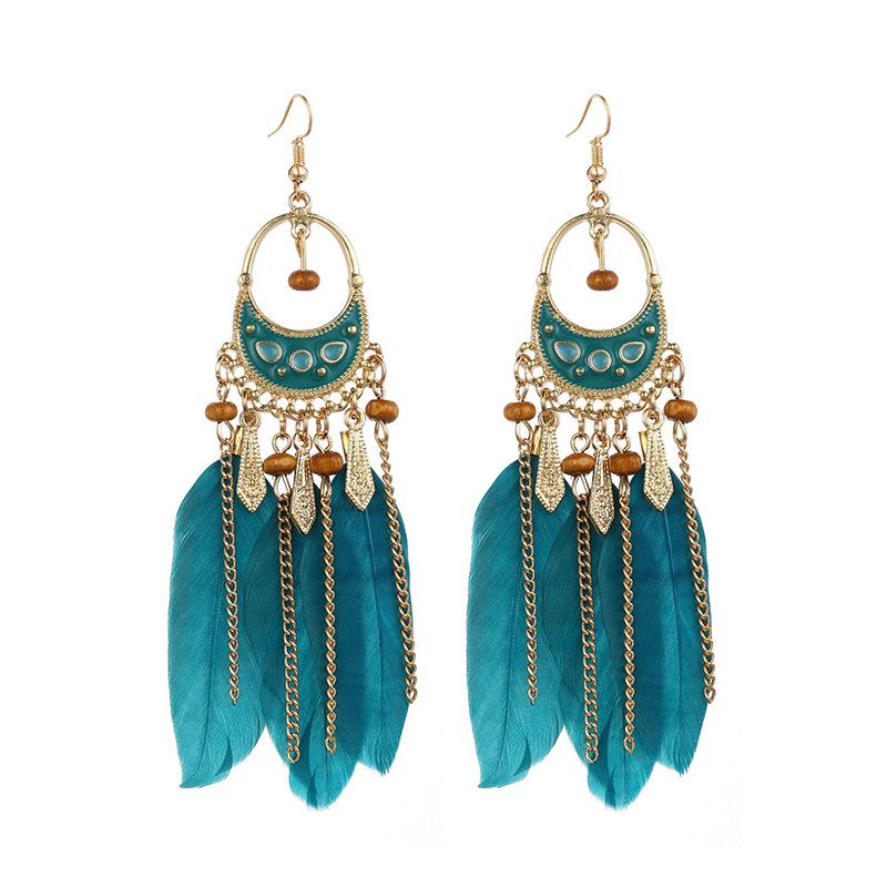 Bohemian Long Tassel Feather Earrings - Trendy Douyin-Inspired Design for Women