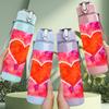 1PC Red Orange Glowing Heart Shape Print 750ml Color Plastic Sports Water Bottle Leakproof Flip Straw Lid Suitable for Sports Office Home Use