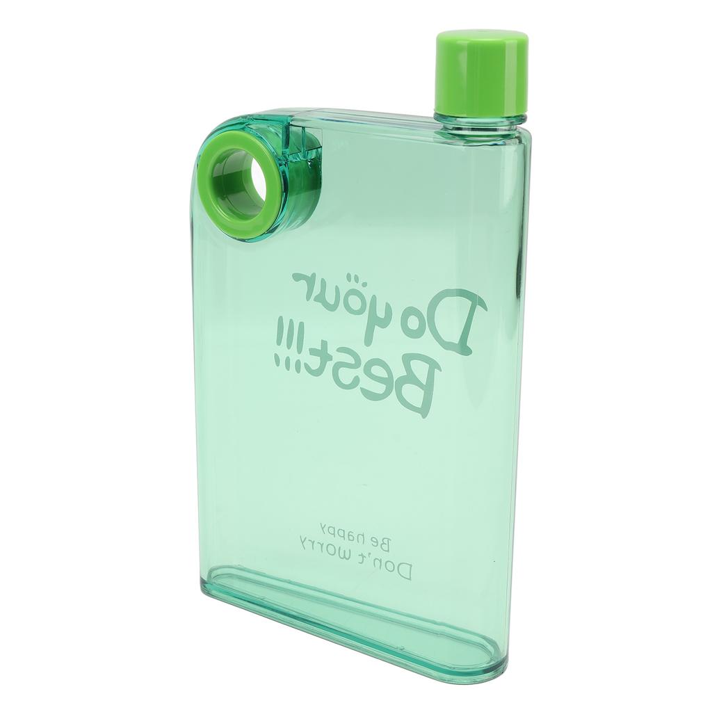 420ml Schlanke Flache Wasserflasche mit Hülle Tragbarer Reisebecher Plastik Wiederverwendbare Flasche Rundes Loch Grün