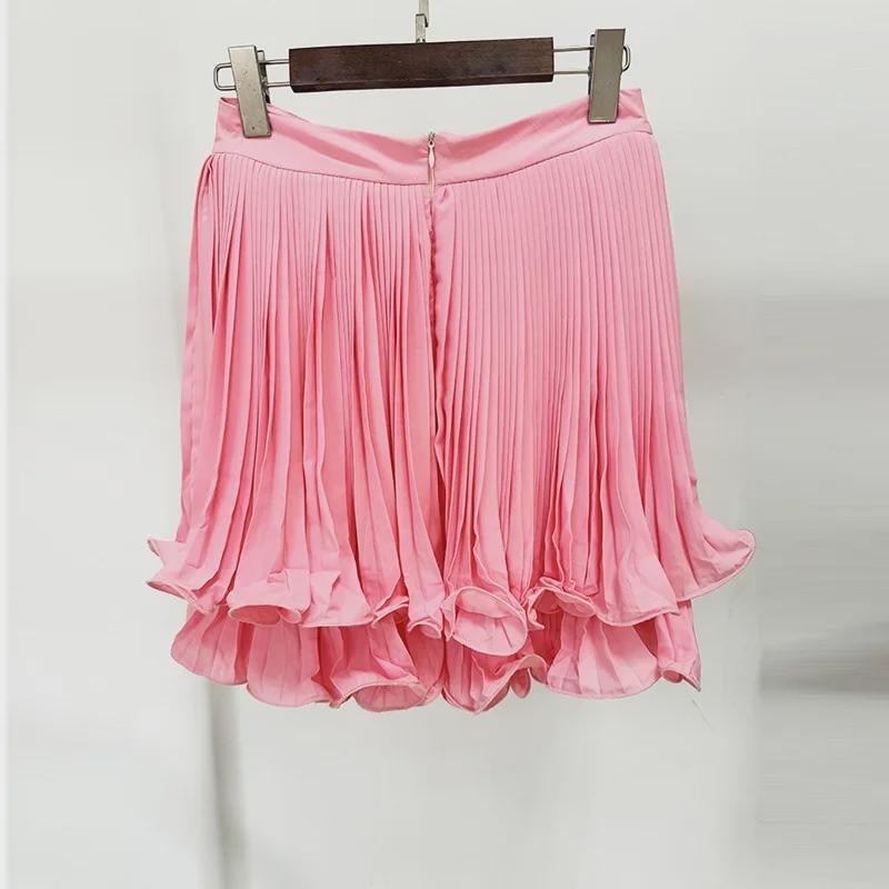 2025 European & American Double Layer Hem Pleated Mini Skirt