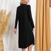 Women's Casual Round Neck Long Sleeve Curved Hem Loose Long Dress With Pocket