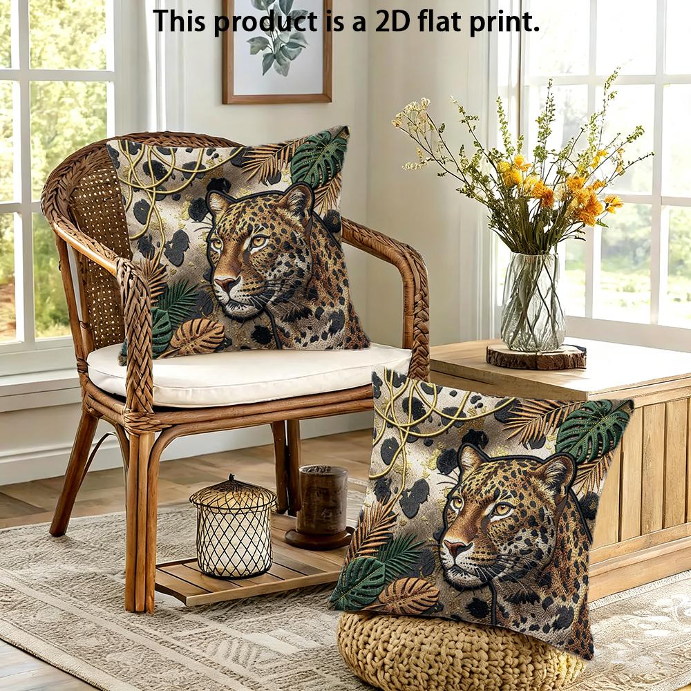2 Stück Leoparden-Tropen-Dschungel-Print Kissenbezüge 2er-Pack Dekorative quadratische Kissenhüllen für Sofa Schlafzimmer Wohnzimmer