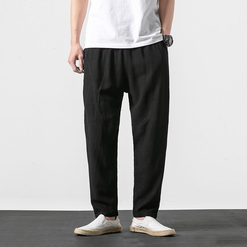 Japanese-style Thin Men's Linen Pants, Casual Pants, Cotton and Linen Lantern Pants for Teenagers, Large-sized Loose Wide-leg Pants
