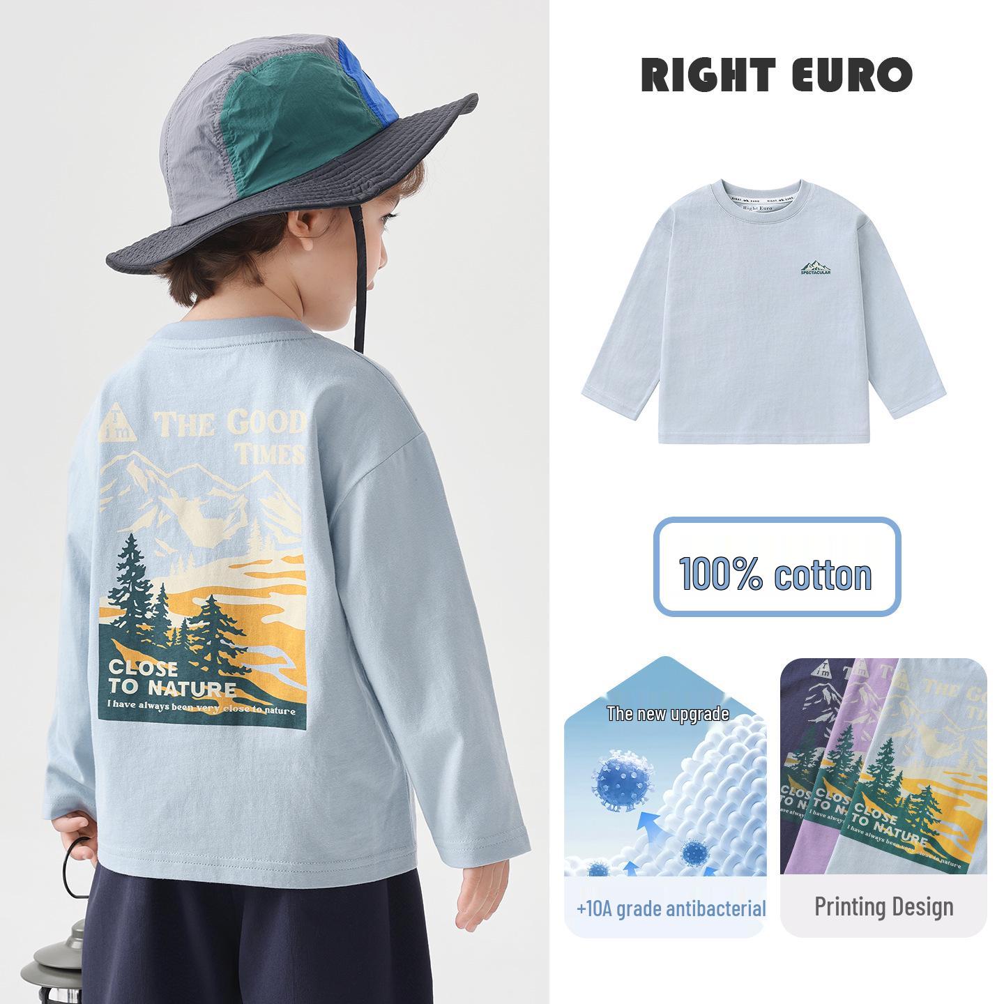 

Right European Boys Pure Cotton Long-Sleeve T-Shirt for Spring & Autumn - Kids Base Layer 2026 90 cm синій/сірий колір
