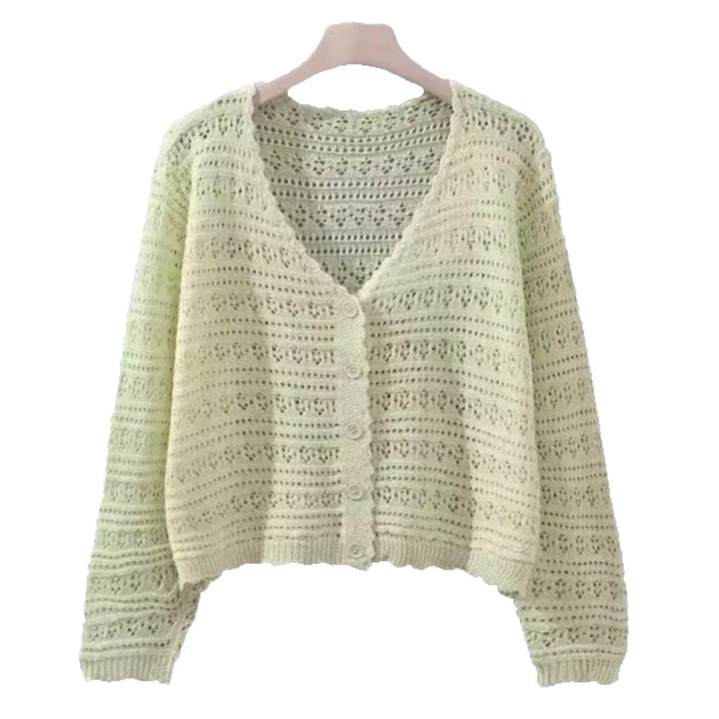 Lockerer V-Ausschnitt Häkelstrick-Cardigan - Damen Langarm Sonnenschutz für Frühling & Sommer