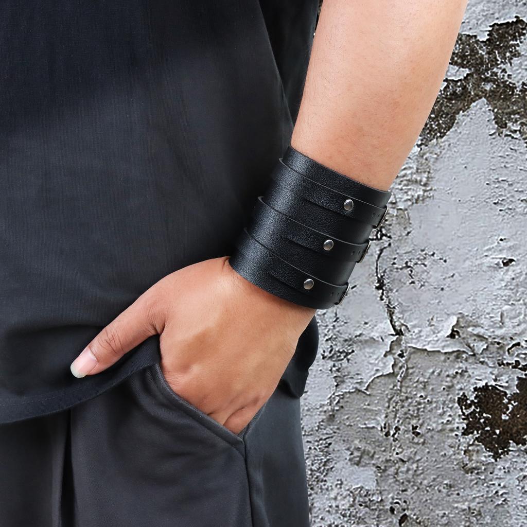 Vintage Lær Armbånd Armmansjett Goth Metall Armbånd Skjult Spenne Justerbar Gotisk Punk Armbånd Herresmykker