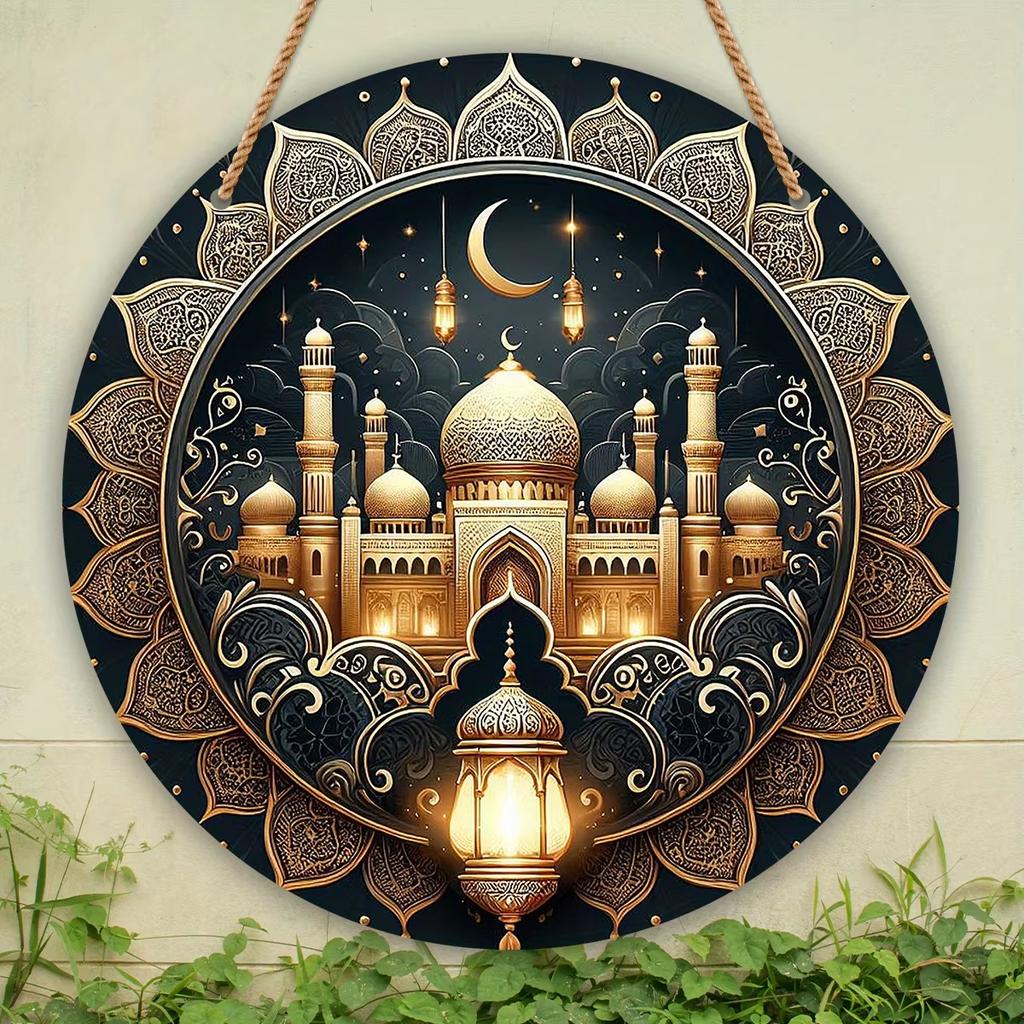 1pcs Ramadan Mubarak Party Moon Star Decoration Eid Al Adha Hanging Round Acrylic Decoration Suitable for Islamic Muslim Parties