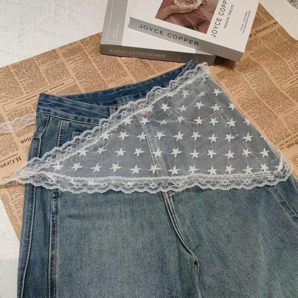 Embroidered Lace Triangle Headscarf White Pastoral Style Hair Scarf Wraps Hollow-out Woven Floral Lace Skirt for Women Girls