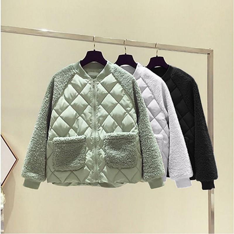 Women's Jackets Autumn Winter Lambswool Splice Parka Female Short Casual Cotton-padded Loose Warm Outwear Jacke Women