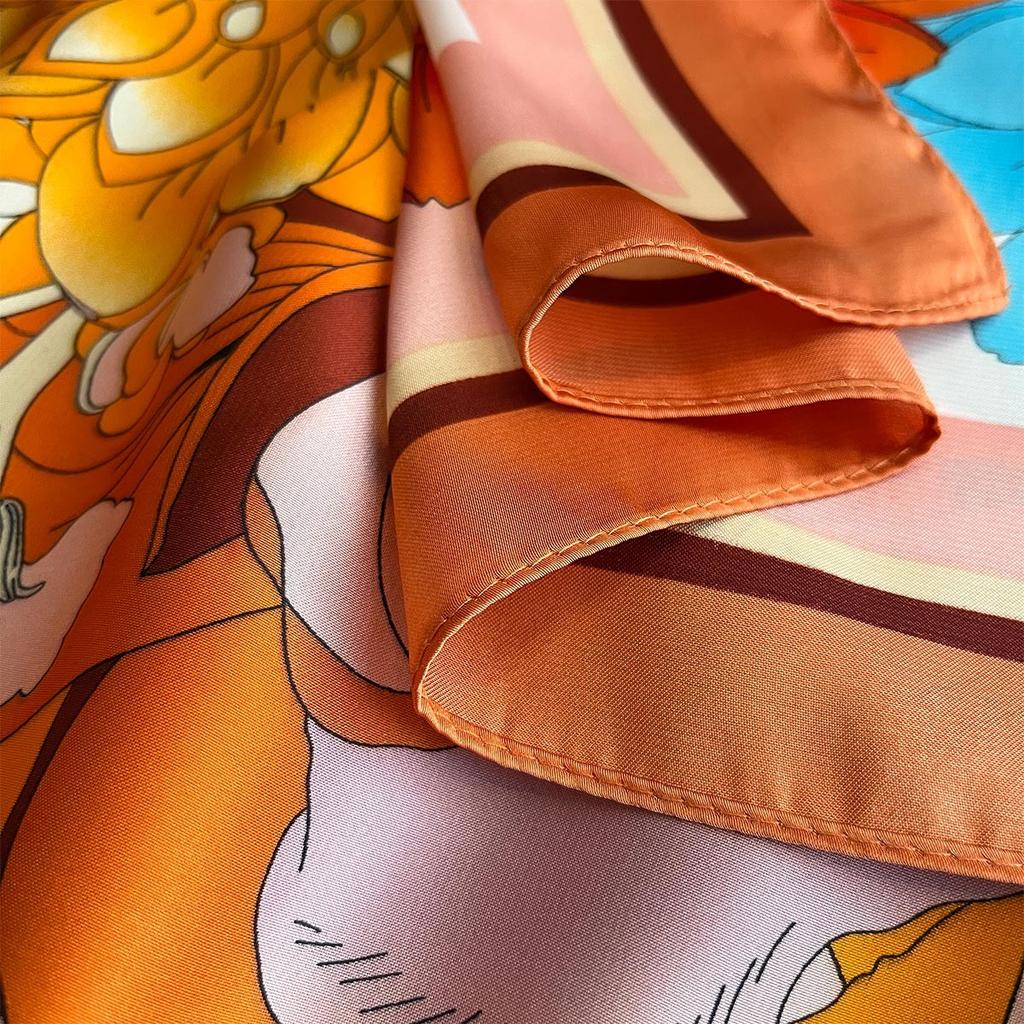 New Peony Scarf for Women  Fashionable  Versatile and High-end Square Scarf Korean Style Neck Scarf Temperament Printed Scarf Tying Bag