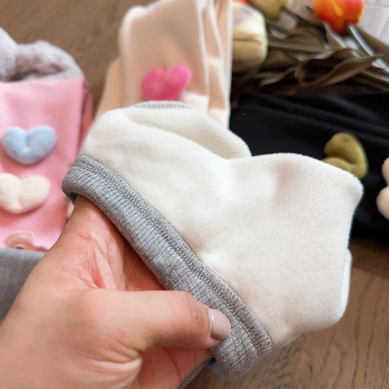 Girls Fleece Lined Pants Winter Warm Korean Style Fashion Heart Print Tights for Baby Toddler Leggings Trousers