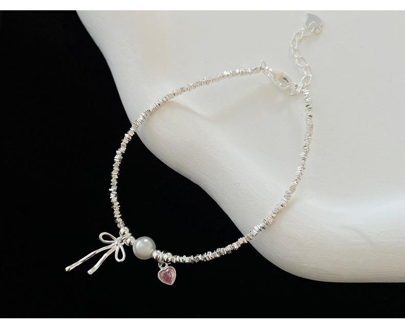 Banyan Tree S925 Silber Herz Schleife Perlenarmband - Süßer koreanischer Stil Schmuck.