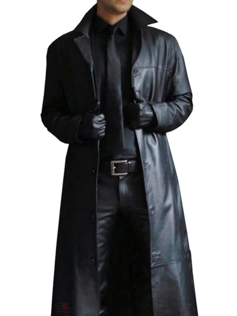 Stilvoller langer Herren-Trenchcoat aus PU-Leder Slim Fit