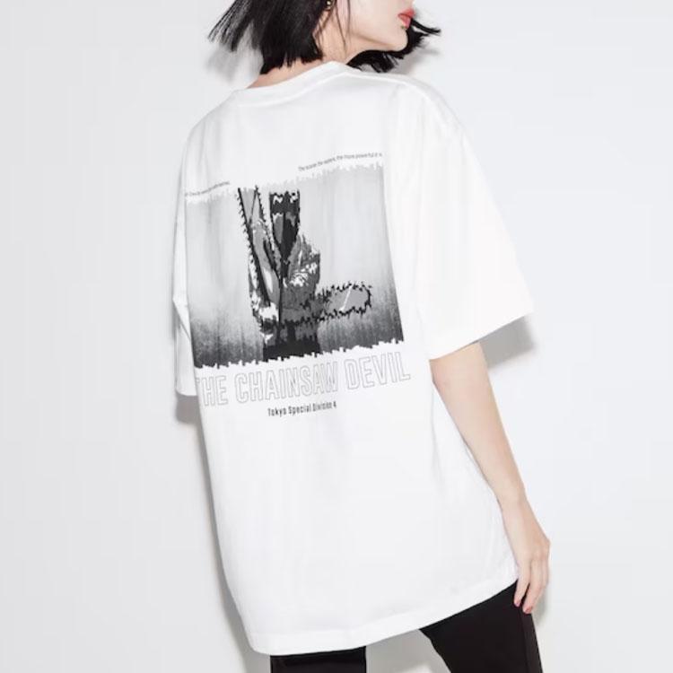 UNIQLO Chainsaw Man Collaboration Series Back Character Graphic Letter Print Short Sleeve T-Shirt Unisex Tops White 467422-00