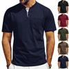 Men Henley Neck Short Sleeve T Shirt With Chest Pocket Casual Solid Color Tops