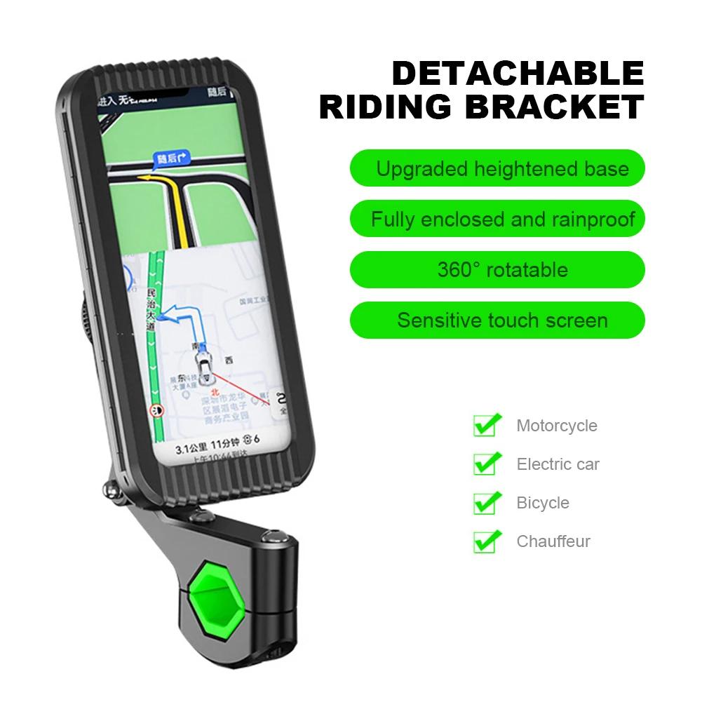 Motorbike Phone Stand Flexible Waterproof Rear View Mirror Phone Support Strong Suction Bicycle Phone Bracket for Phone 4-7 Inch