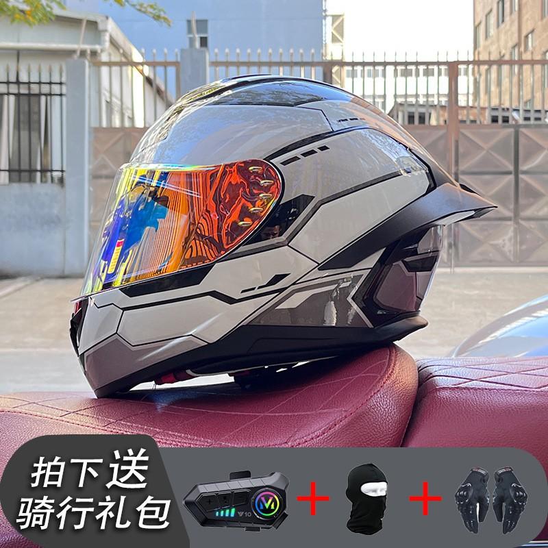 ECE/GB Certified Full Face Motorcycle Helmet With Bluetooth Intercom Men Women Use Large Rear Wing Stylish Design