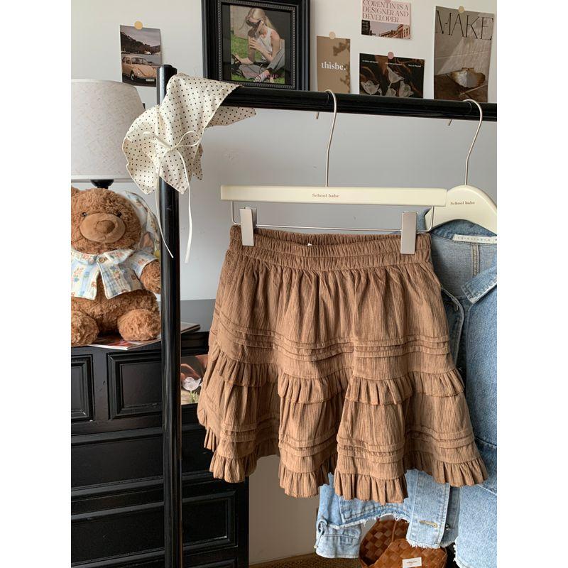 

Kumikumi Ballet Style Solid Temperament Age-Reducing Skirt Women clothes Autumn High Waist Slimming Pettiskirt Cake Skirt Curry color L